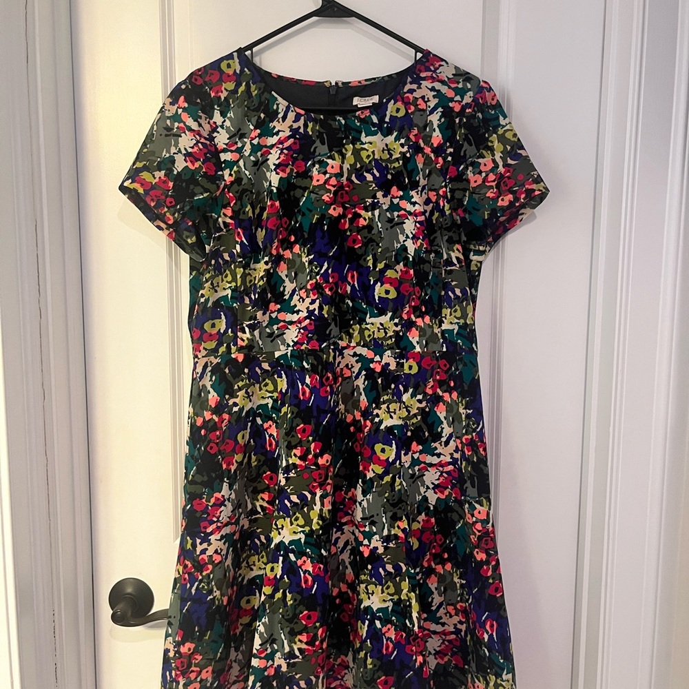 J. Crew Pink and Yellow A-line Midi Dress